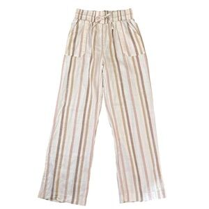 Hot Kiss Size Medium Wide Elastic Waist Tan Stripe Linen Beach Pants